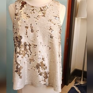 Sequin sleevless tank top. Cream/Gold
